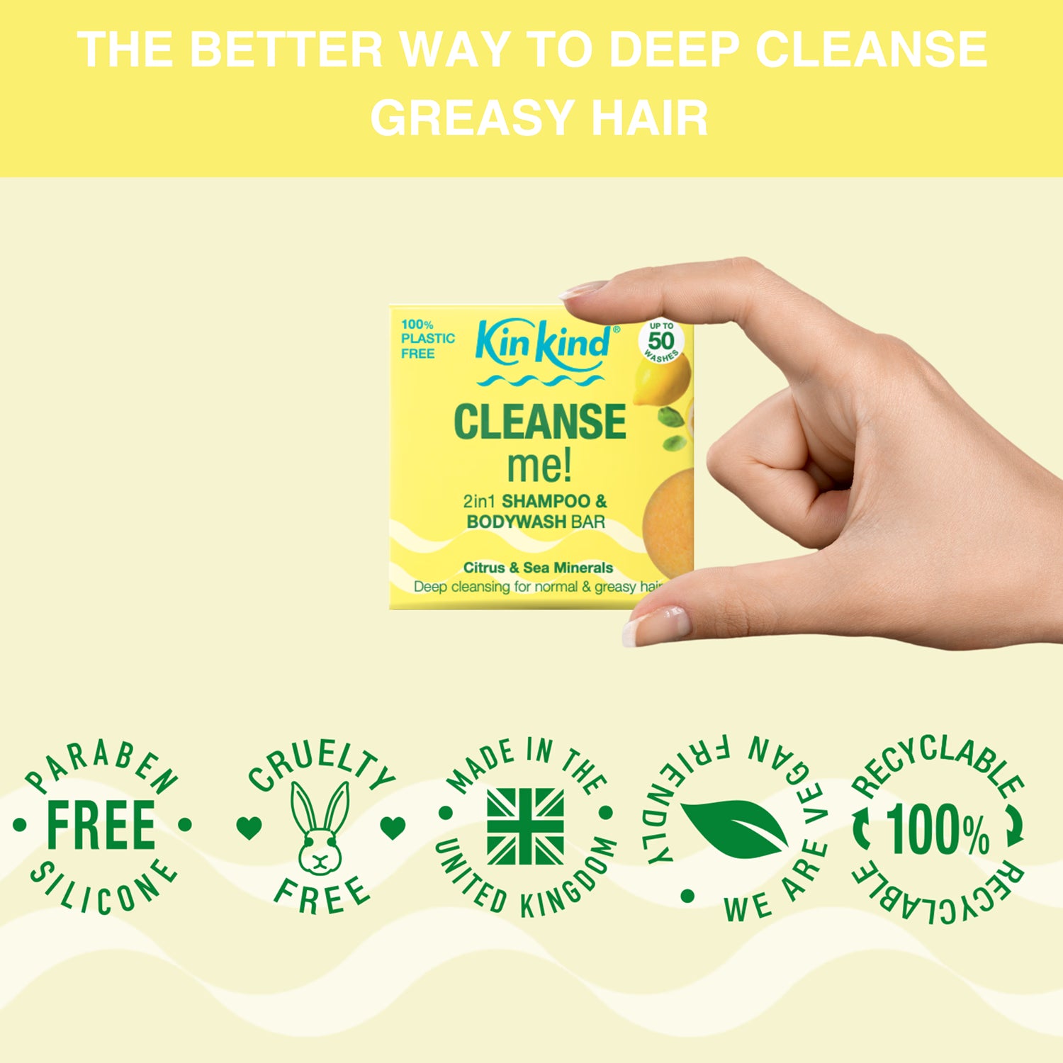 KinKind Cleanse Me shampoo and bodywash bar 50g, UK version