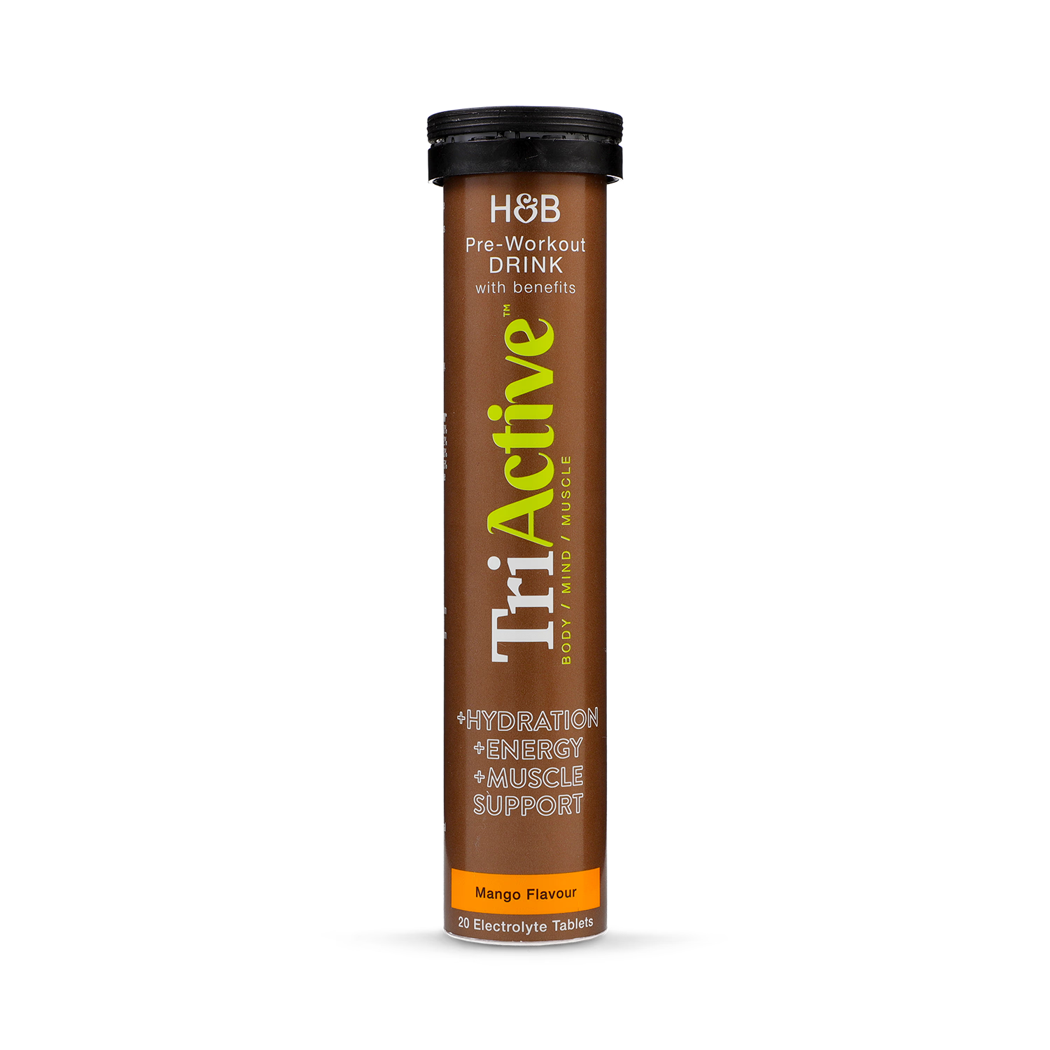 TriActive pre-workout electrolyte tablets mango 20 tablets, imported from the UK