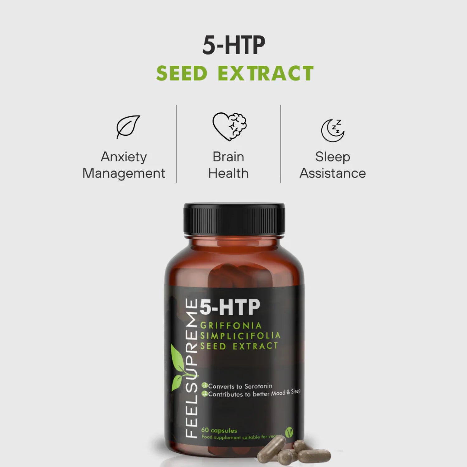 5-HTP Griffonia simplicifolia extract 60 capsules (British brand)