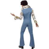 Smiffys Groovy Dancer Costume blue jumpsuit with mock shirt, UK version