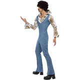 Smiffys Groovy Dancer Costume blue jumpsuit with mock shirt, UK version