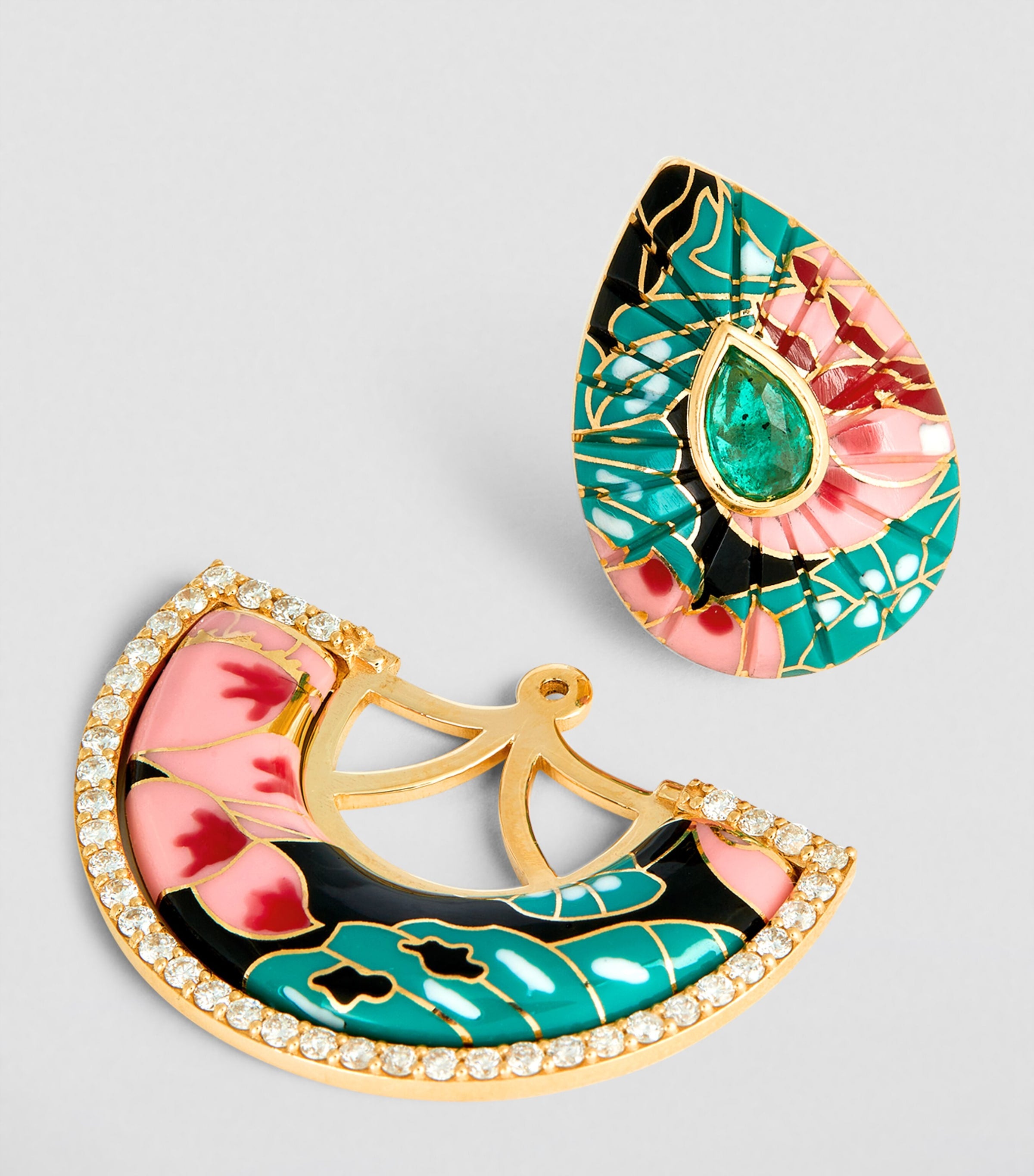 L'Atelier Nawbar yellow gold and diamond Chinoiserie bond fan earrings, UK version