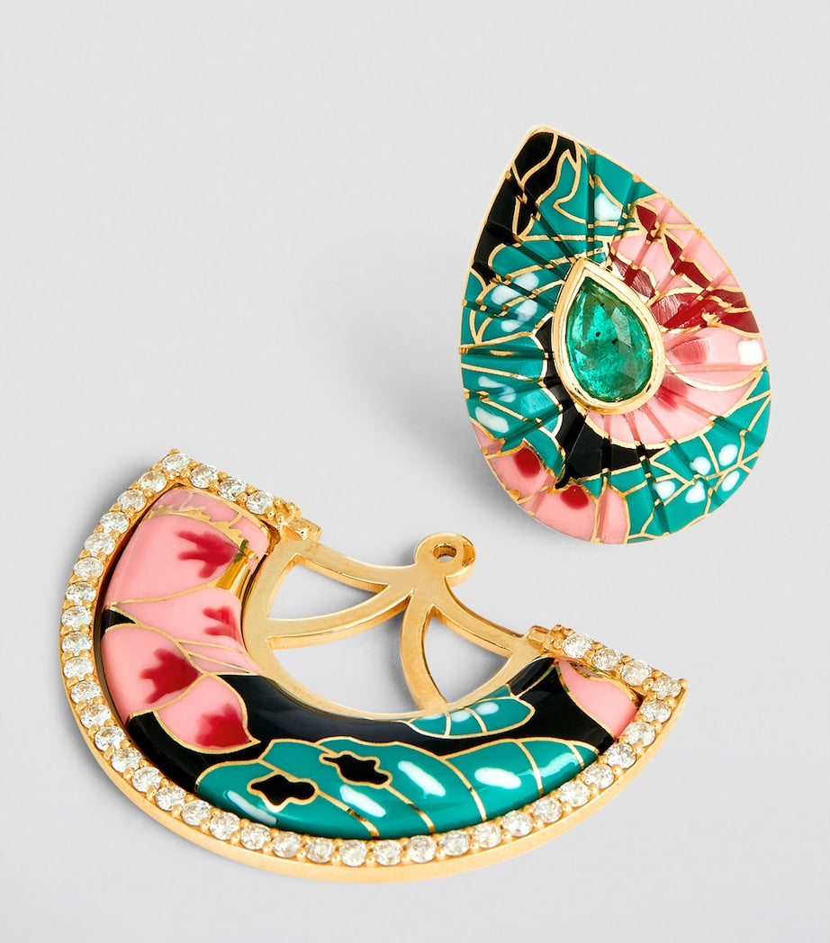 L'Atelier Nawbar yellow gold and diamond Chinoiserie bond fan earrings, UK version