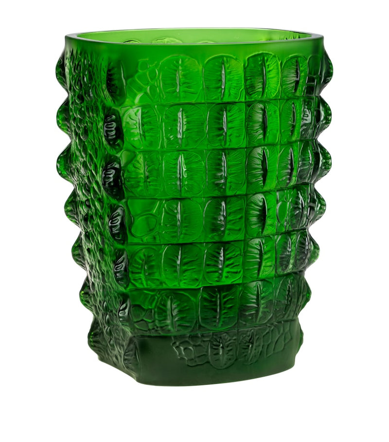 Lalique crystal crocodile embossed vase 26.5cm, UK version