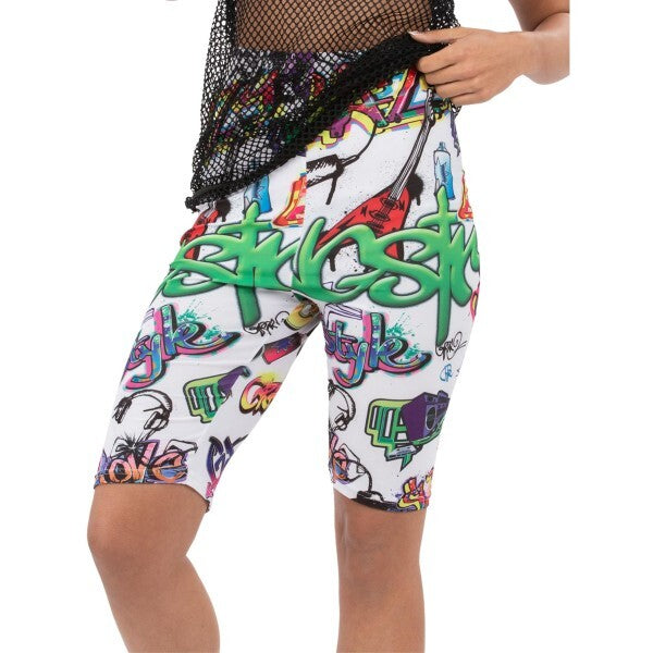Smiffys 90s unisex graffiti cycling shorts, imported from the UK