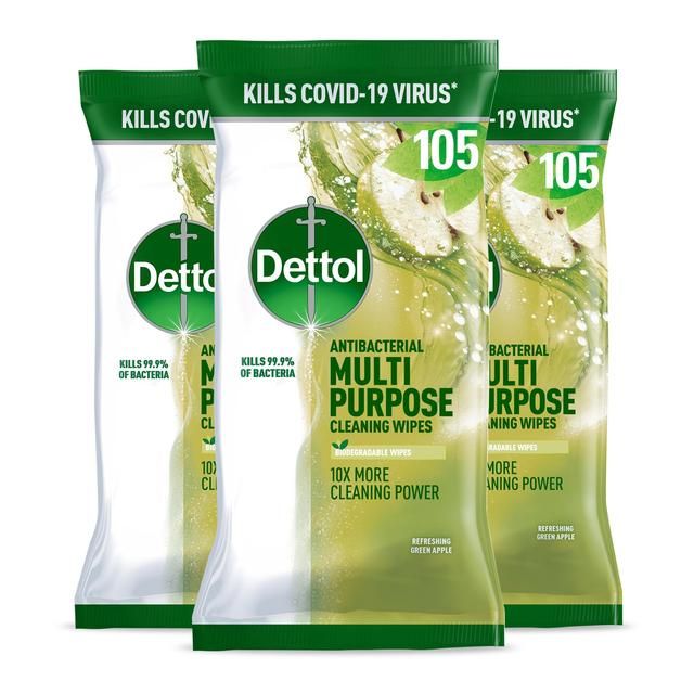 Dettol Antibacterial Biodegradable Green Apple Multi Surface Cleaning Wipes