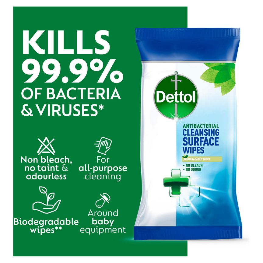 Dettol Antibacterial Biodegradable Multi Surface Cleansing Wipes x72