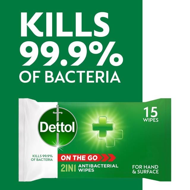 Dettol Antibacterial Wipes 2-in-1 Hands and Surfaces   15 per pack