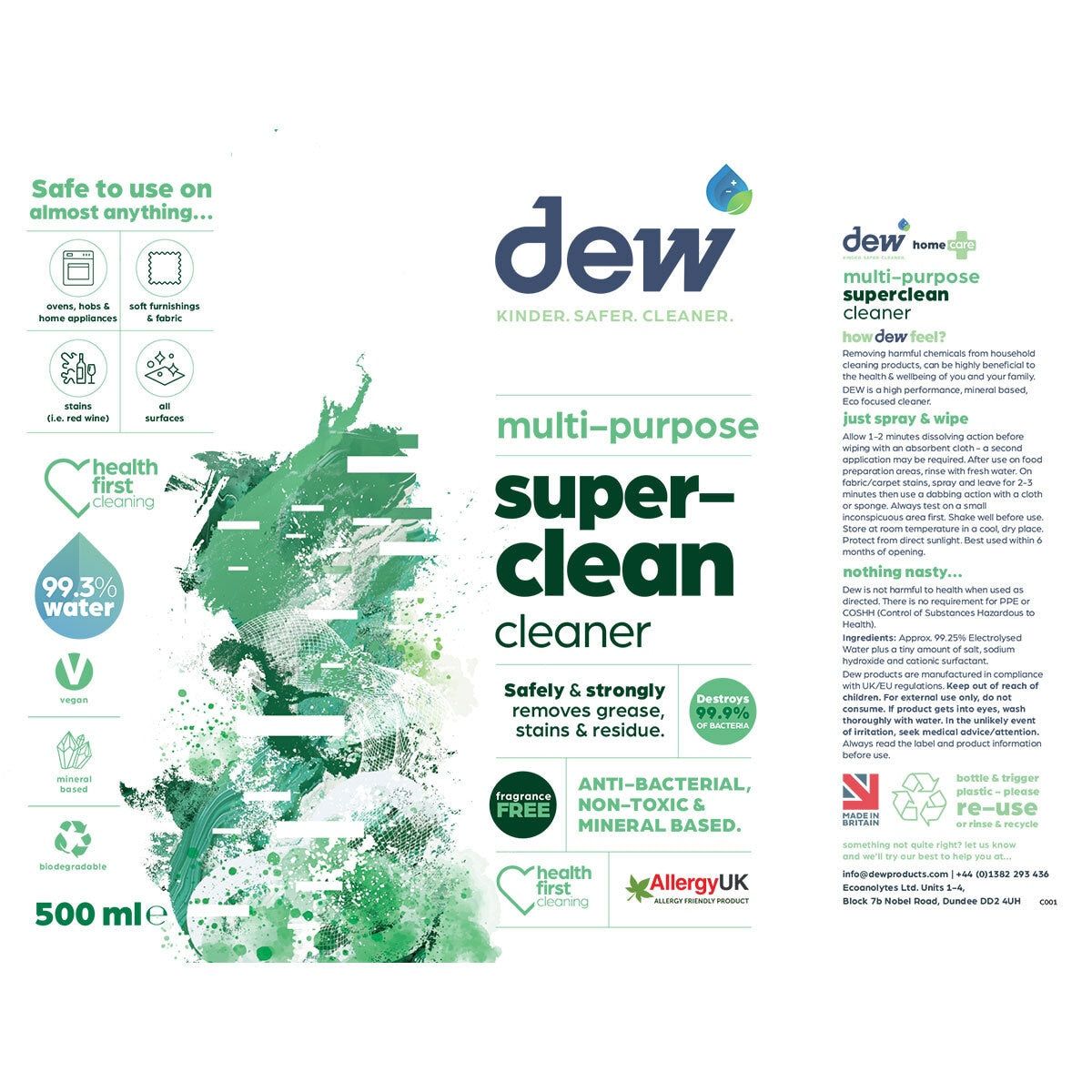 Dew Superclean Multi-Purpose Cleaner Spray, 500ml and Refill, 2.5L