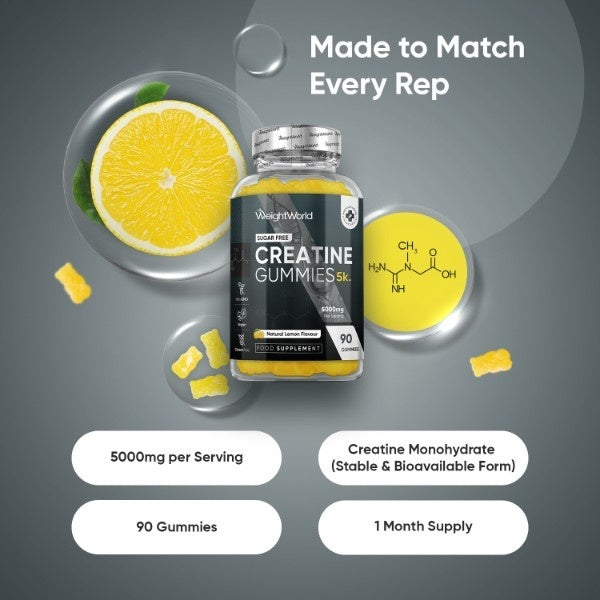 WeightWorld Creatine Gummies natural lemon 90 count - British product