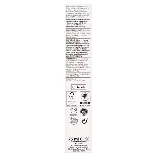 Superdrug Procare Whitening Toothpaste Invigorating (British brand)