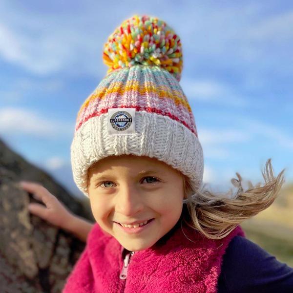 Superbobble kids bobble hat reflective rib knit Aurora - British product