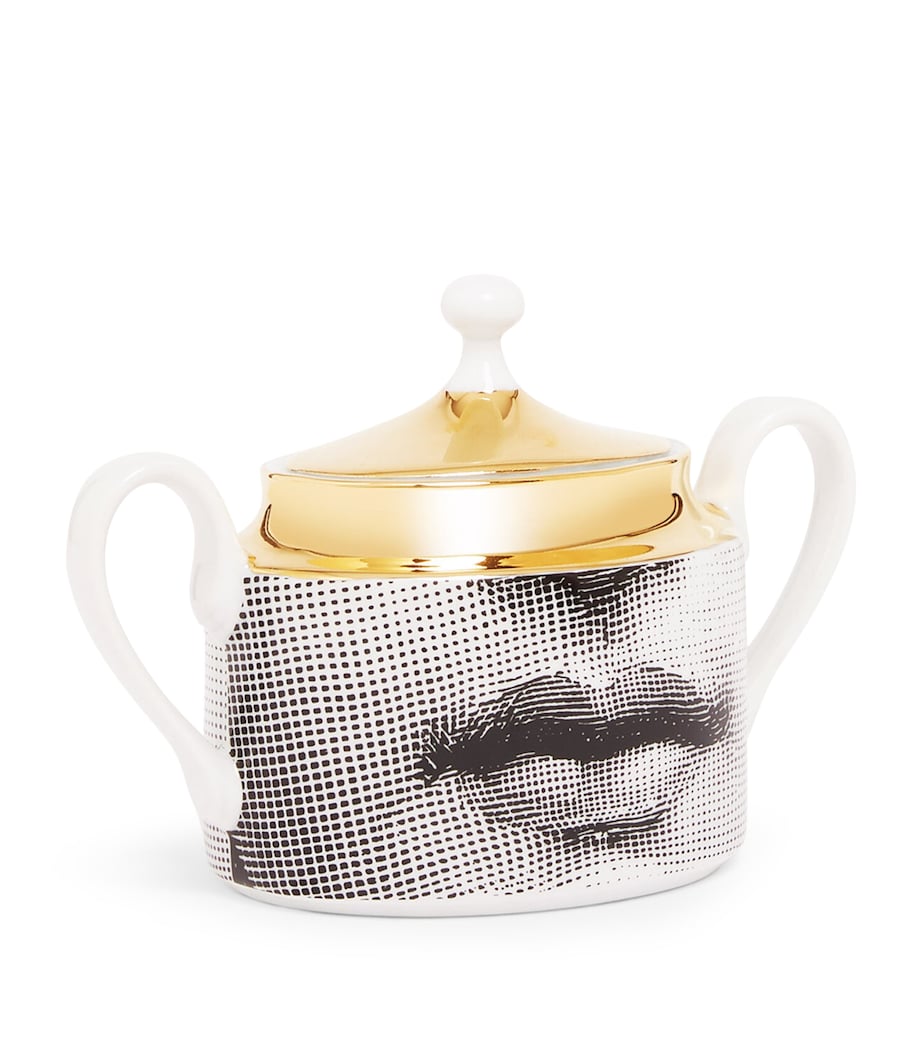 Fornasetti porcelain sugar bowl with gold-tone accents, 11cm - British product
