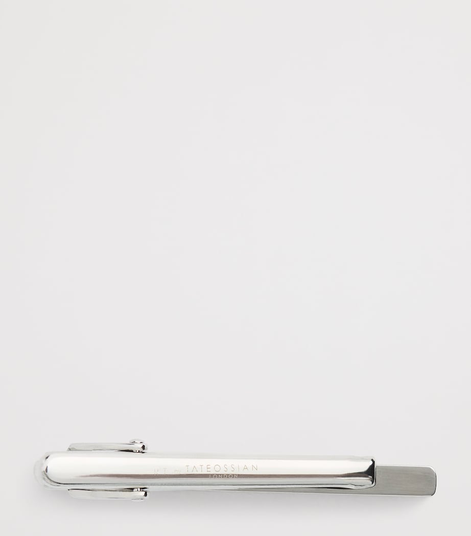 Tateossian sterling silver tie clip with check motif, imported from the UK