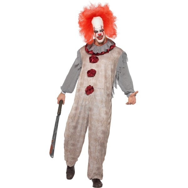 Smiffys vintage clown costume grey red jumpsuit neck ruffle - British product