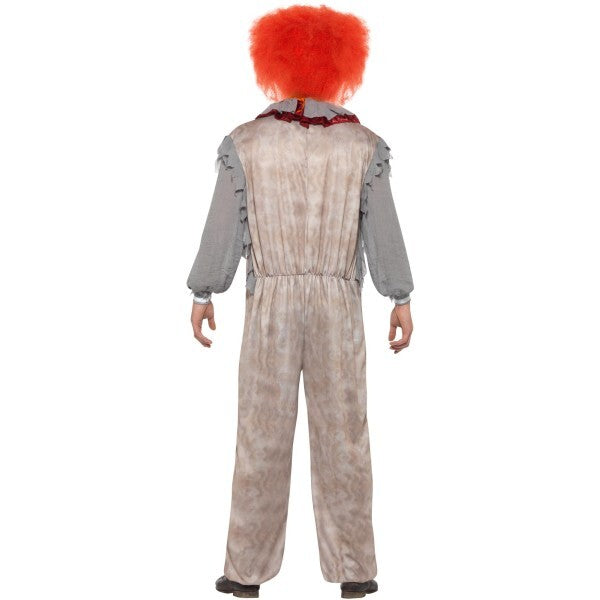 Smiffys vintage clown costume grey red jumpsuit neck ruffle - British product