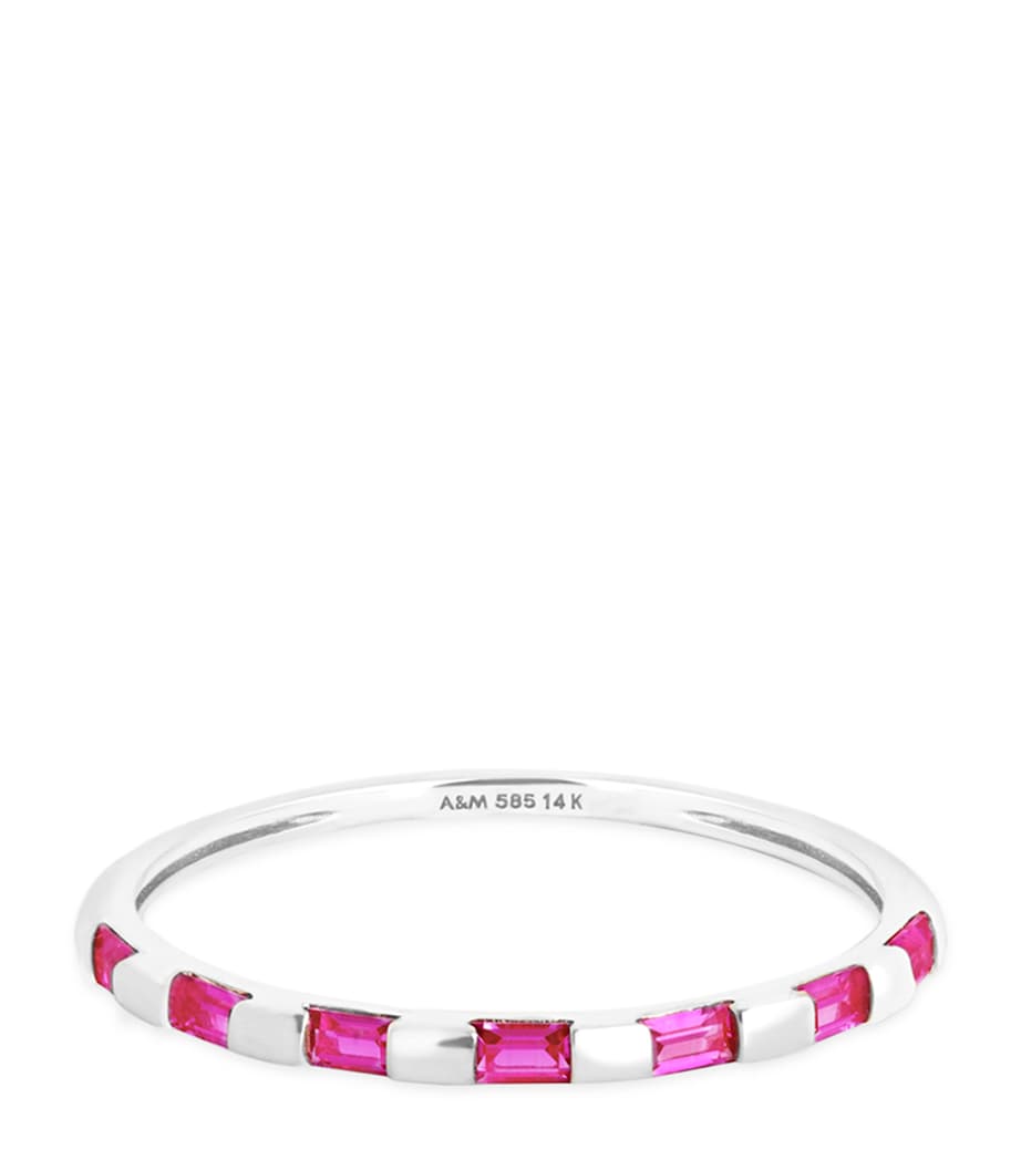 Astrid & Miyu white gold pink sapphire baguette ring, UK version