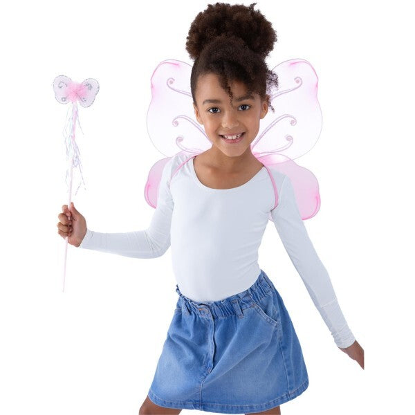 Smiffys butterfly wings and wand pink (British brand)