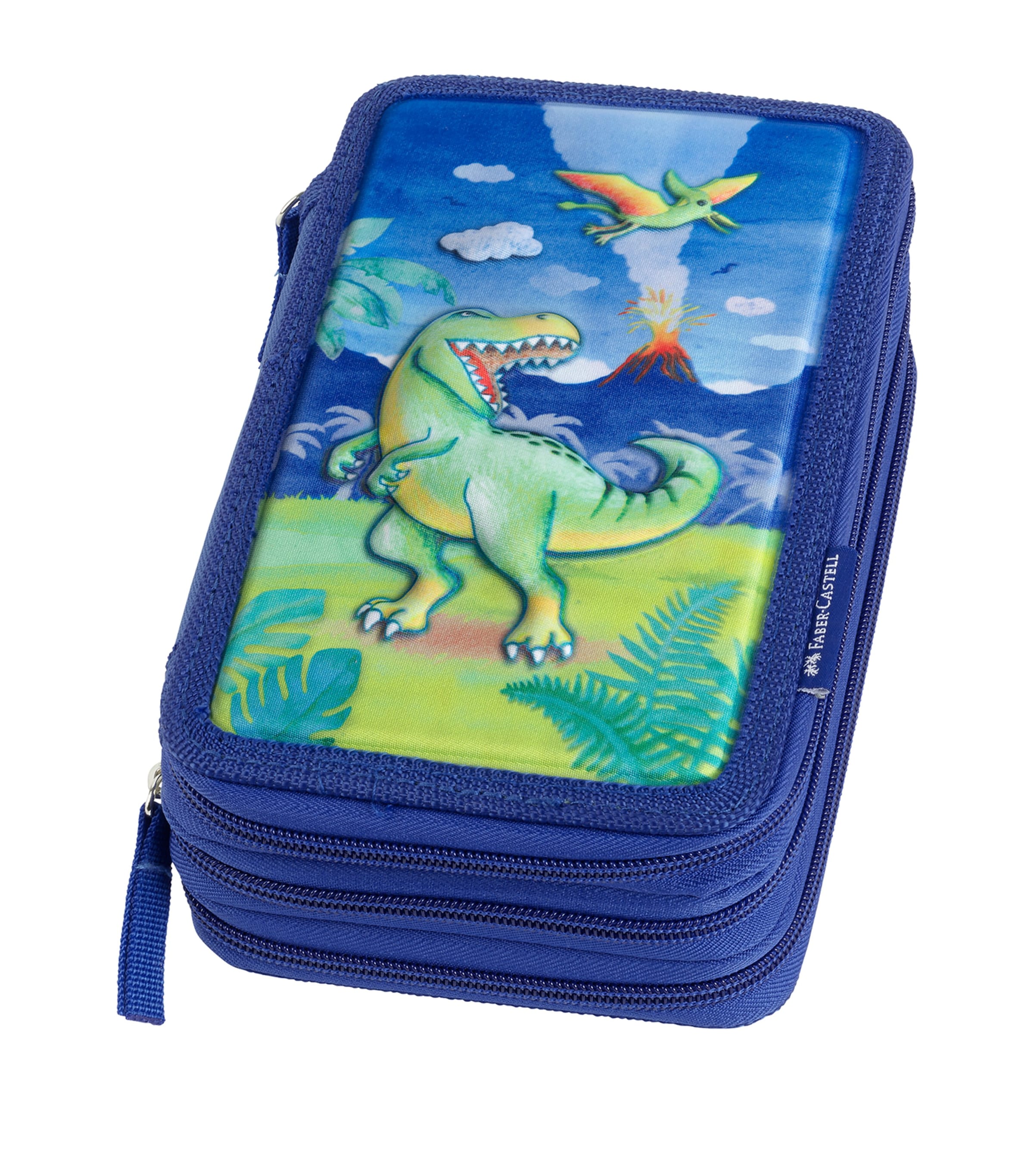Faber-Castell dinosaur-themed triple decker pencil case with stationery set - British product