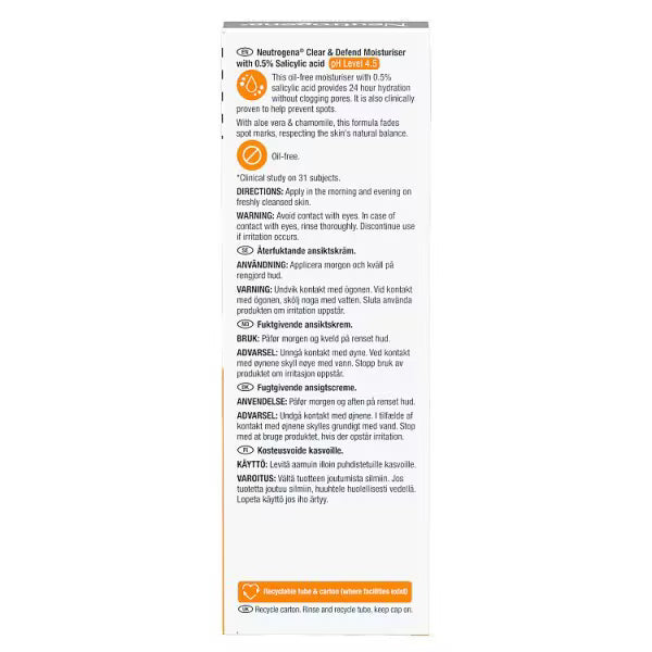 Neutrogena Clear And Defend Moisturiser 50ml, imported from the UK