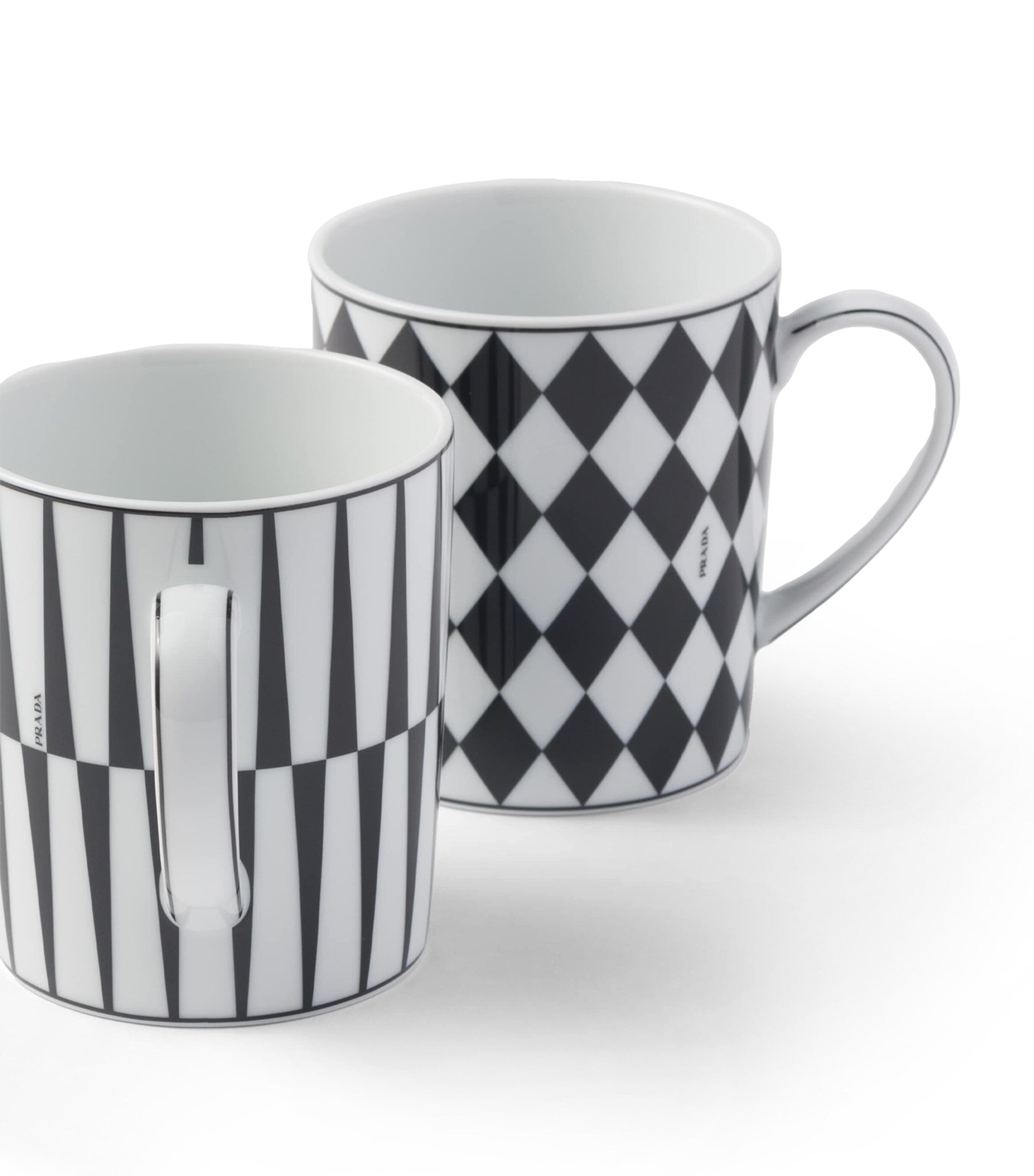 Prada porcelain mugs checkerboard and stripes set of 2, imported from the UK