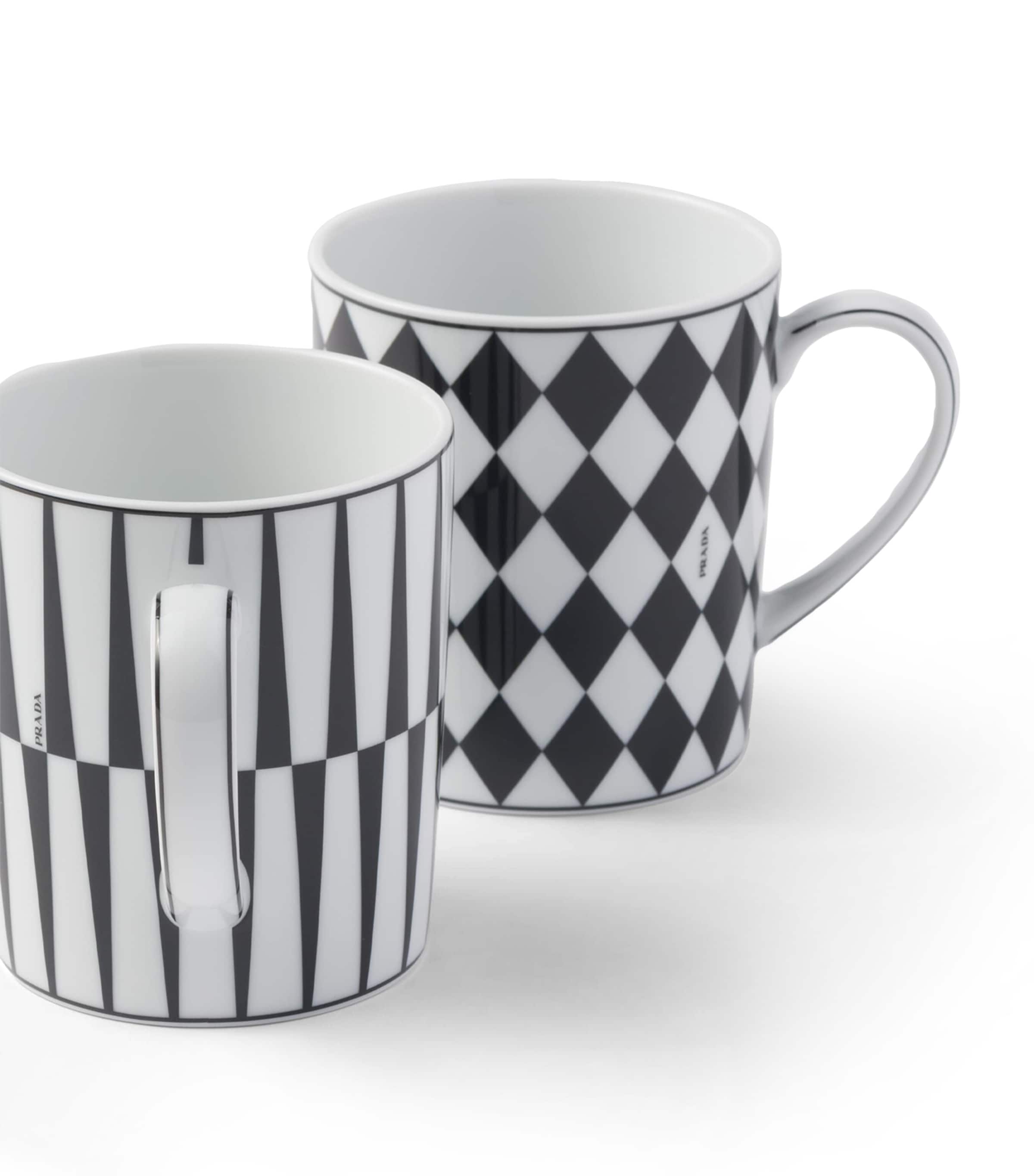 Prada porcelain mugs checkerboard and stripes set of 2, imported from the UK