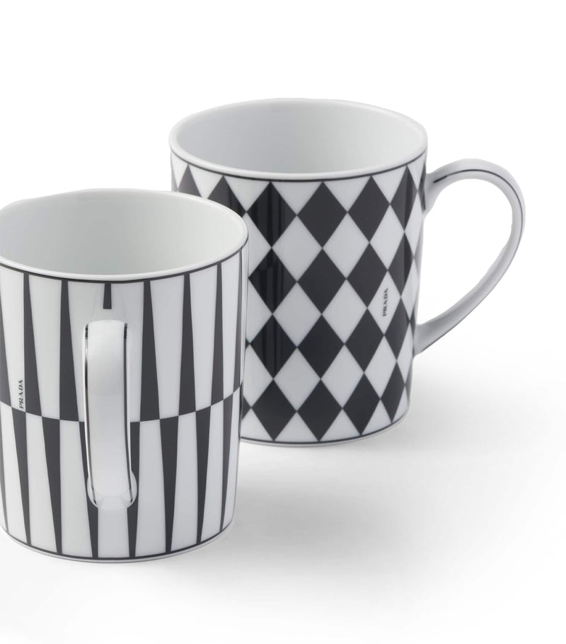 Prada porcelain mugs checkerboard and stripes set of 2, imported from the UK