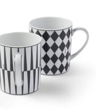 Prada porcelain mugs checkerboard and stripes set of 2, imported from the UK