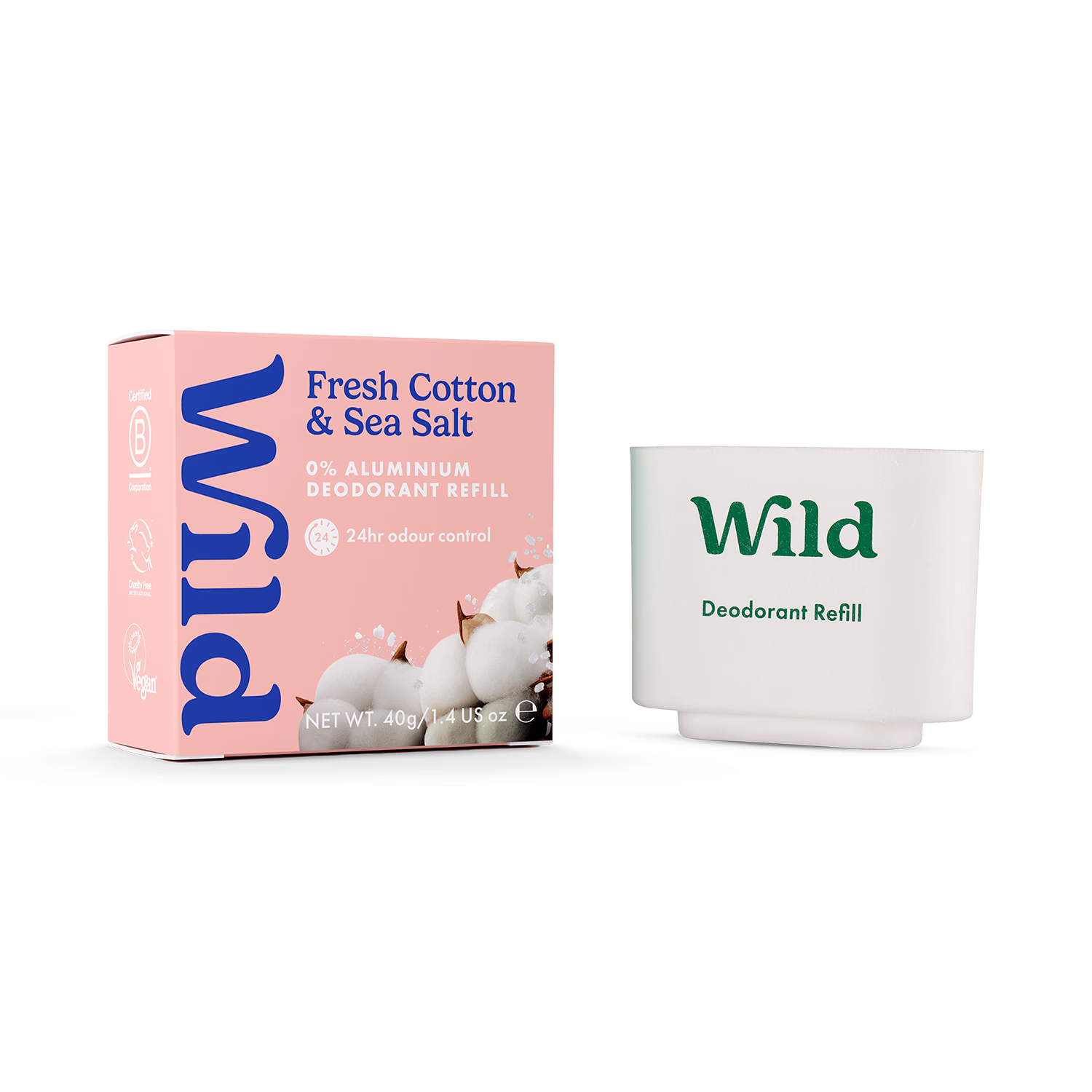 WILD deodorant refill Fresh Cotton & Sea Salt 40g, UK version