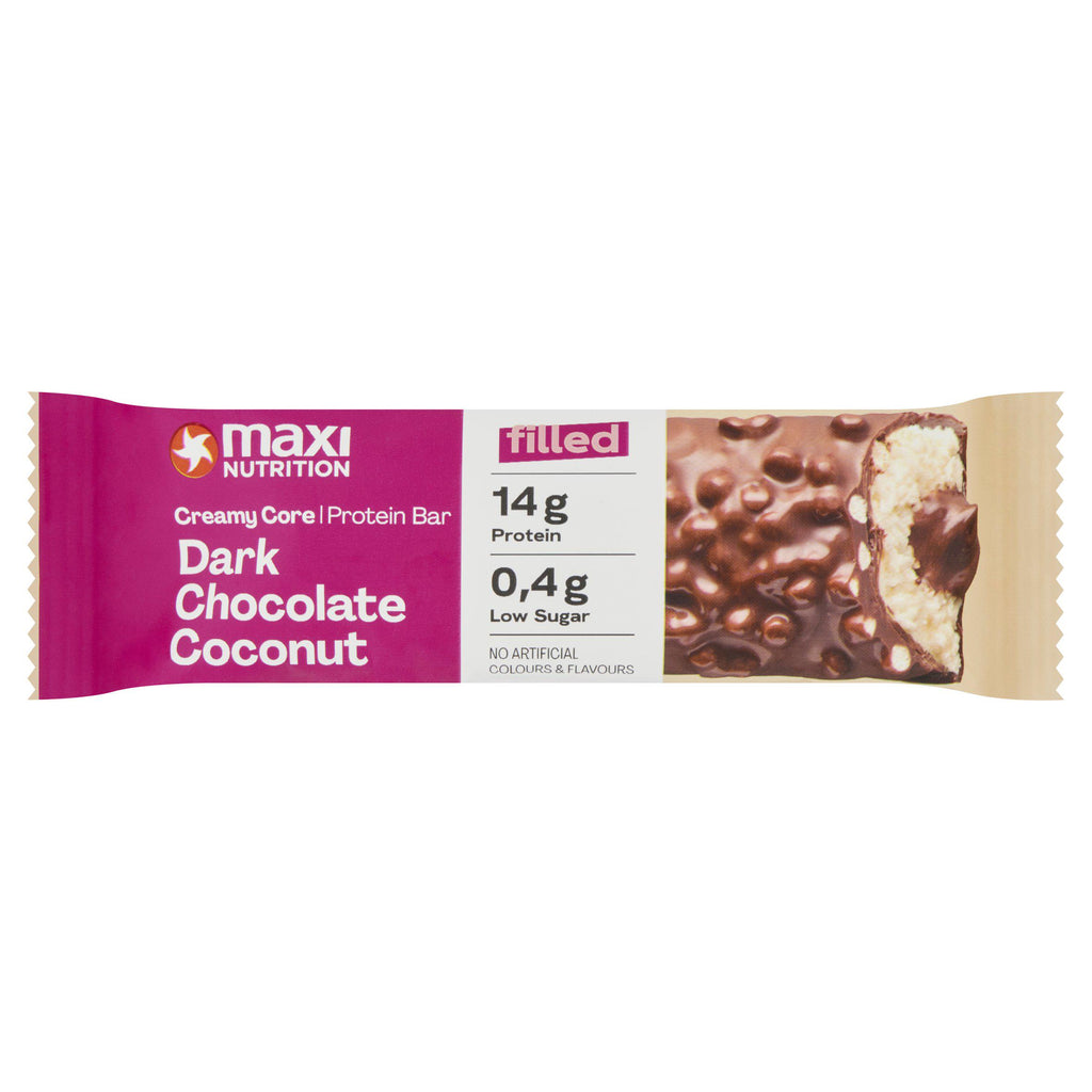 Maxi Nutrition Filled Creamy Core Chocolate Coconut Protein Bar Dark 45g