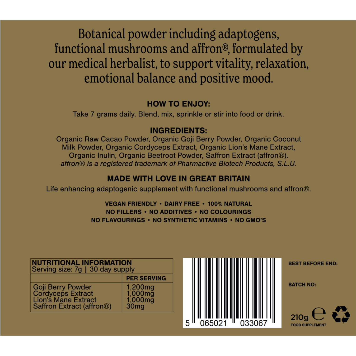 Adaptogenic Apothecary Power supplement 210g - British product