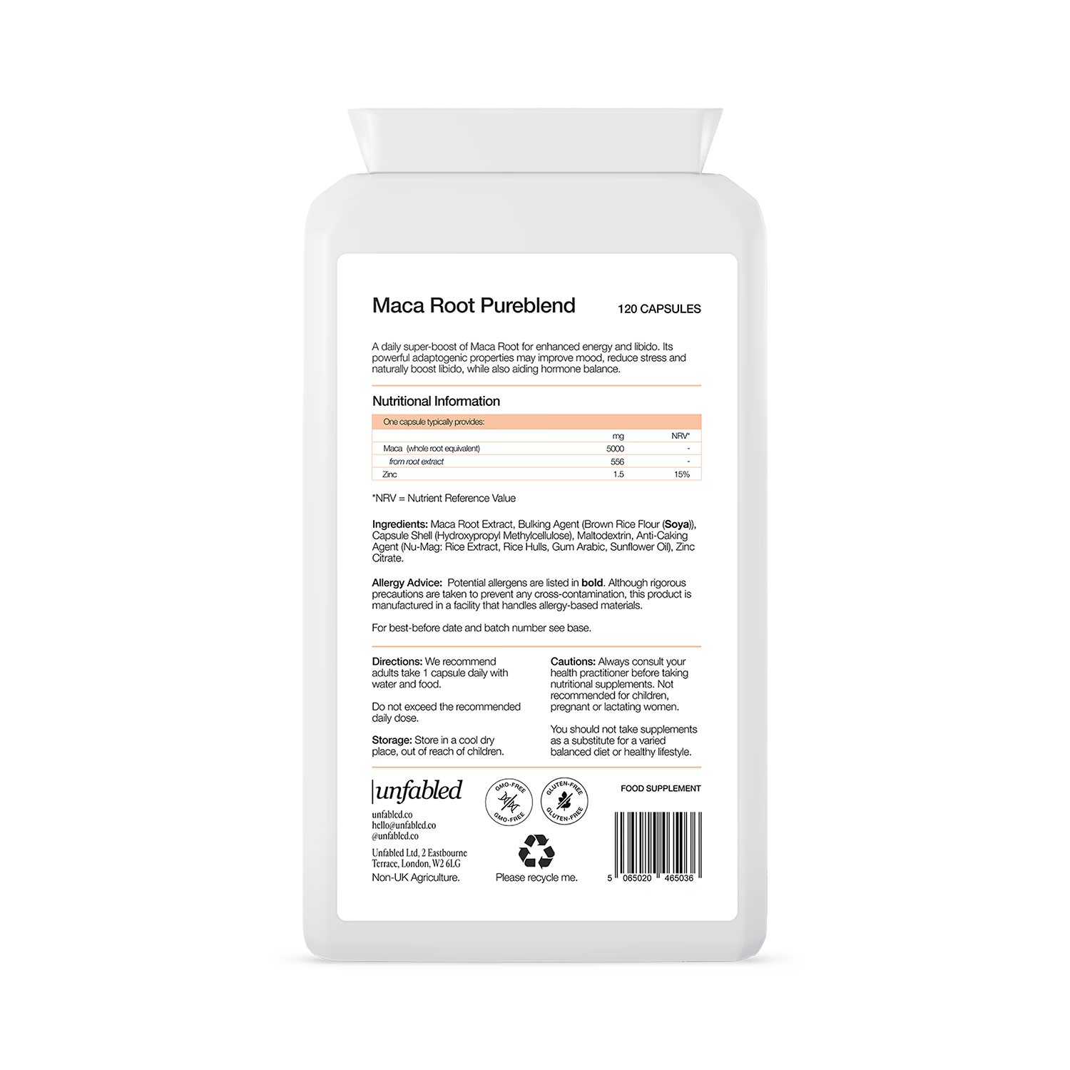 Unfabled Maca Root Pureblend 120 capsules - British product