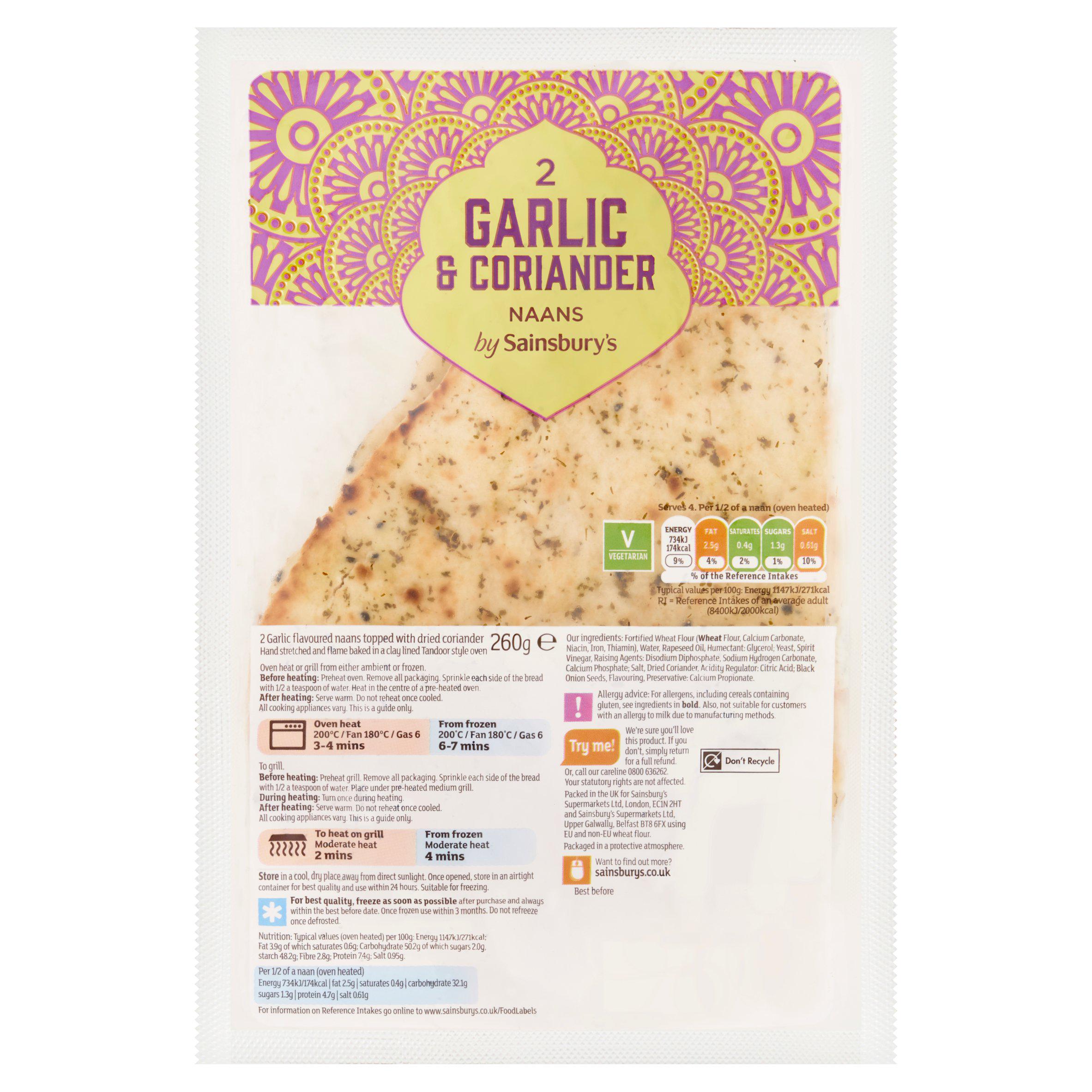 Sainsbury's Garlic & Coriander Naan x2 260g GOODS Sainsburys   