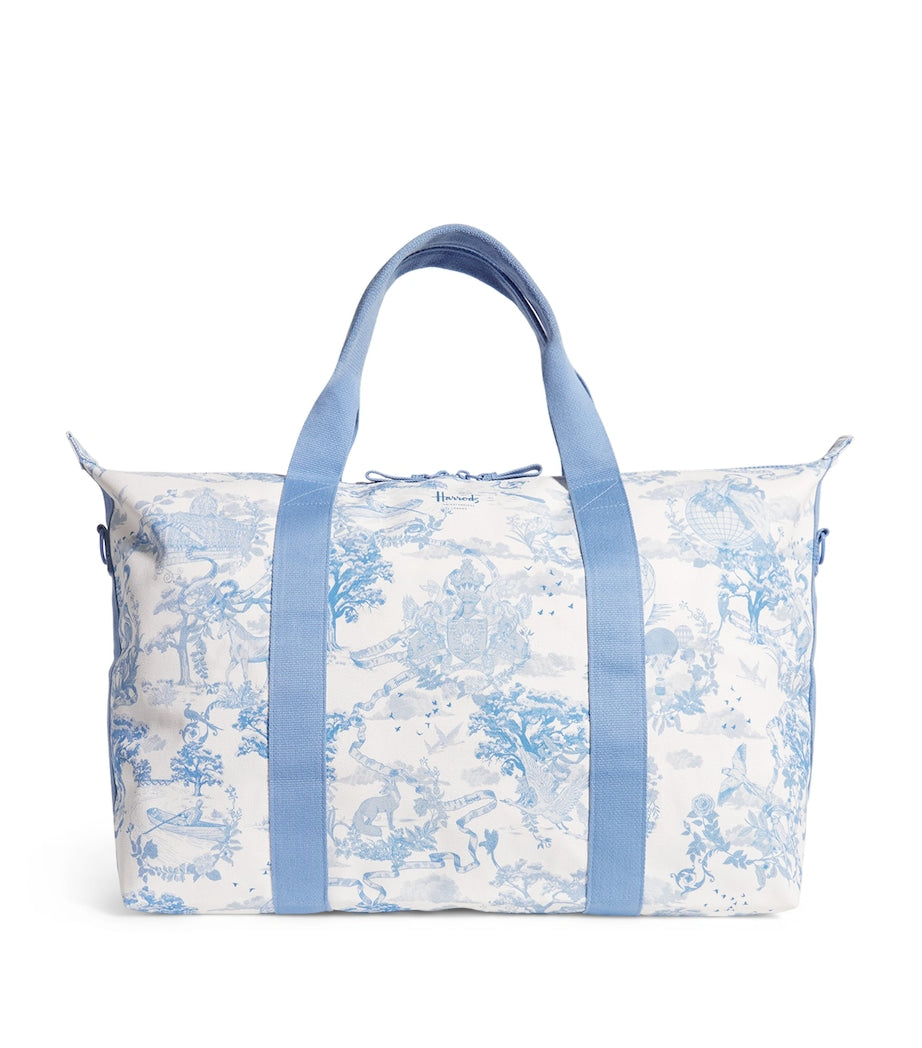 Harrods toile overnight bag set with London landmarks print, UK version
