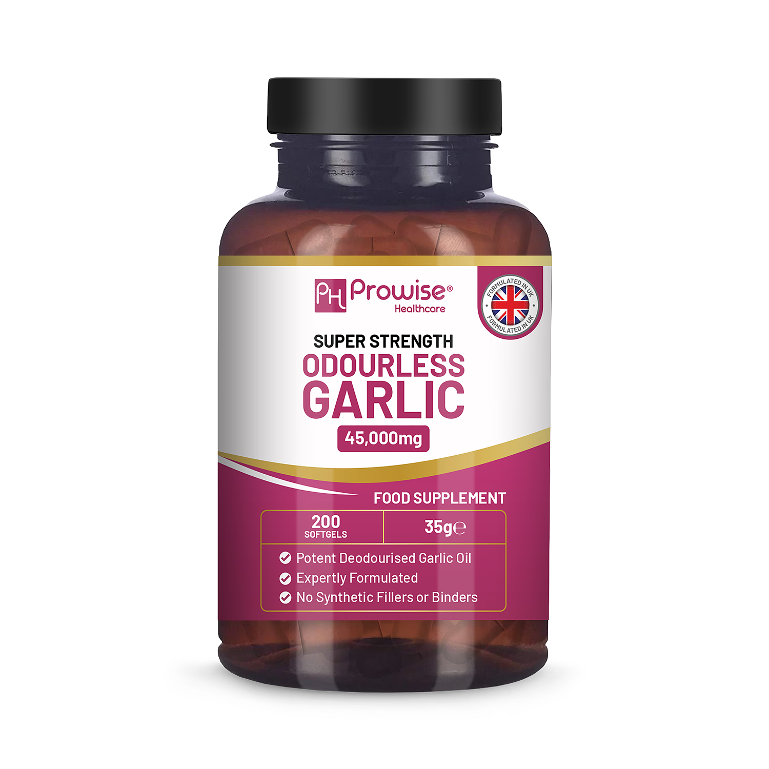Prowise Healthcare garlic capsules odourless high strength 45,000mg 200 softgels, UK version