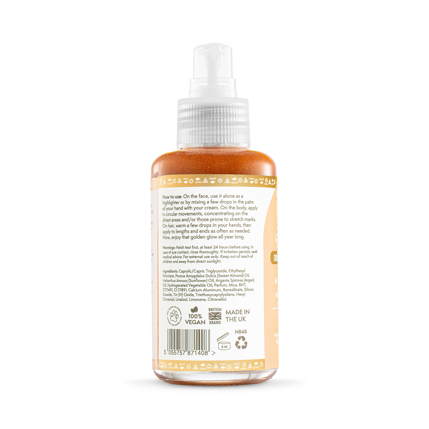 Nature Spell Go For Gold shimmering oil 100ml, imported from the UK