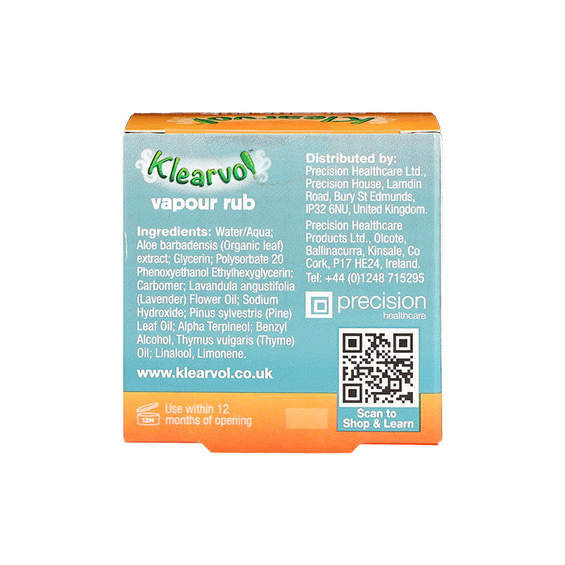 Klearvol Vapour Rub essential oils 50g, imported from the UK