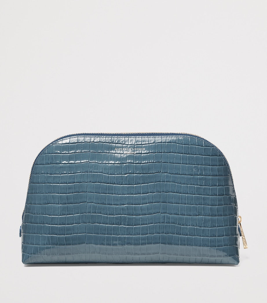 Aspinal of London large leather croc-embossed cosmetic case - British product