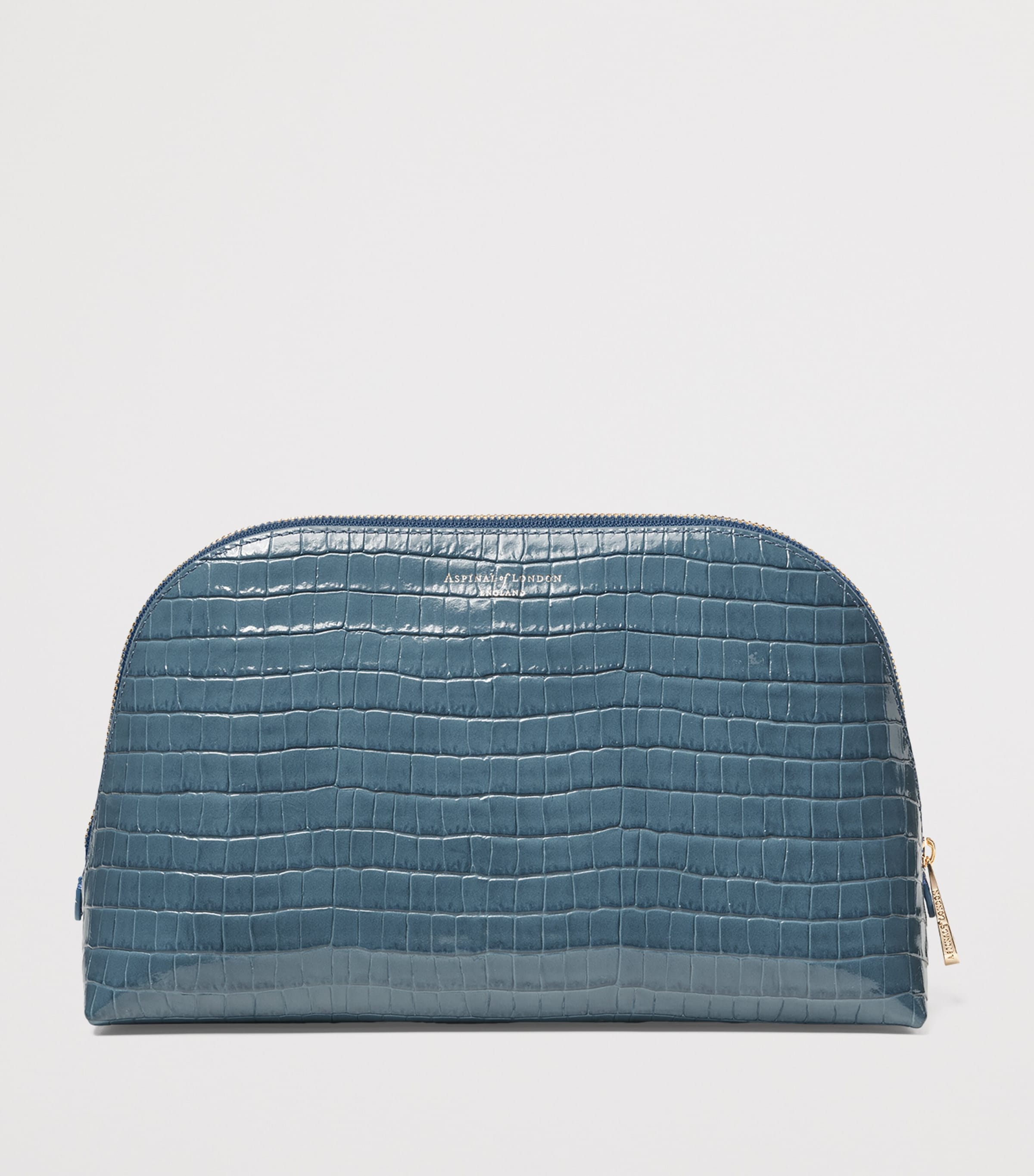 Aspinal of London large leather croc-embossed cosmetic case - British product