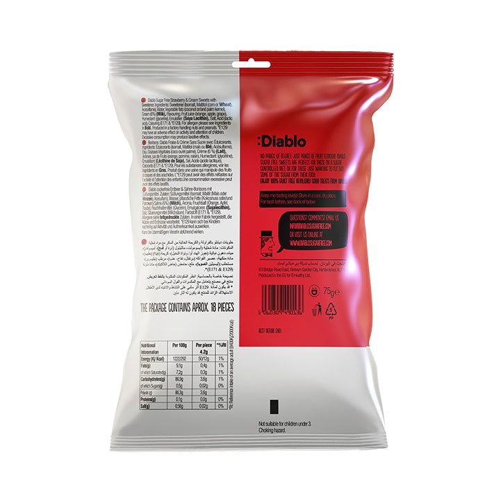 Diablo Zuckerfreie Erdbeer- und Sahnebonbons 75g