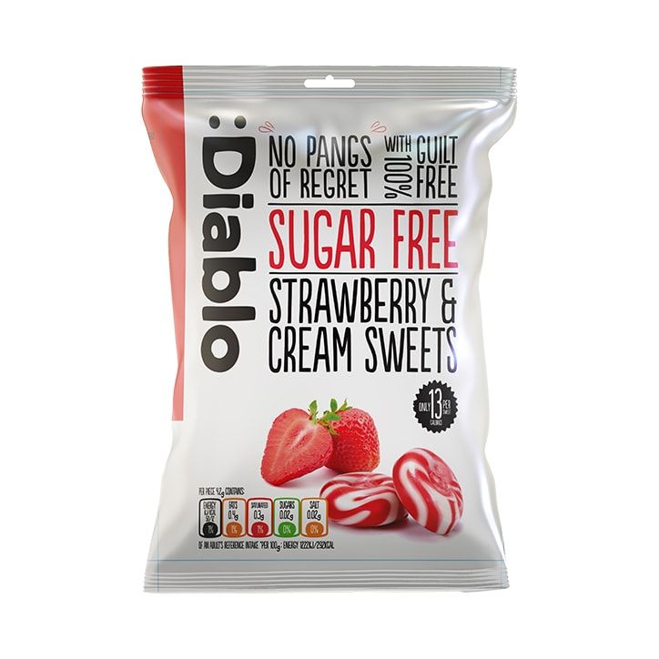 Diablo Sugar Free Strawberry &amp;amp; Cream Sweets 75g Strawberrys &amp;amp; Cream