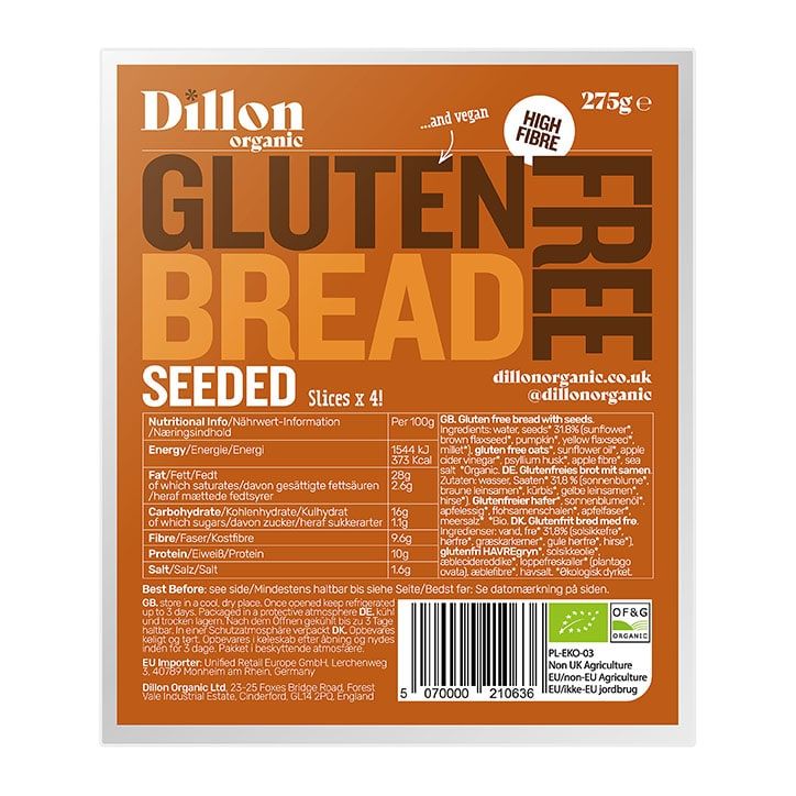 Dillon Organic Sliced Gluten Free Seeded Bread 275g