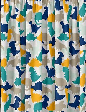 Dinosaur Pencil Pleat Blackout Kids' Curtains - Blue Mix, W135Cm Drop 137Cm Default Title