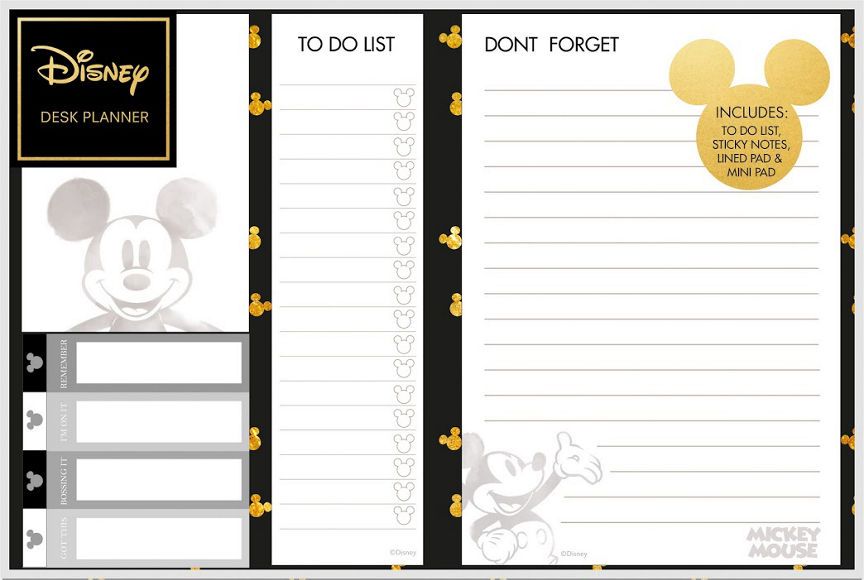 Disney Mickey Black & Gold Desk Planner