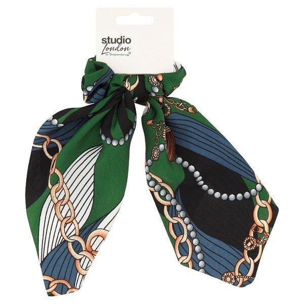 DNR Studio London Short Scarf Scrunchie In Emerald Print