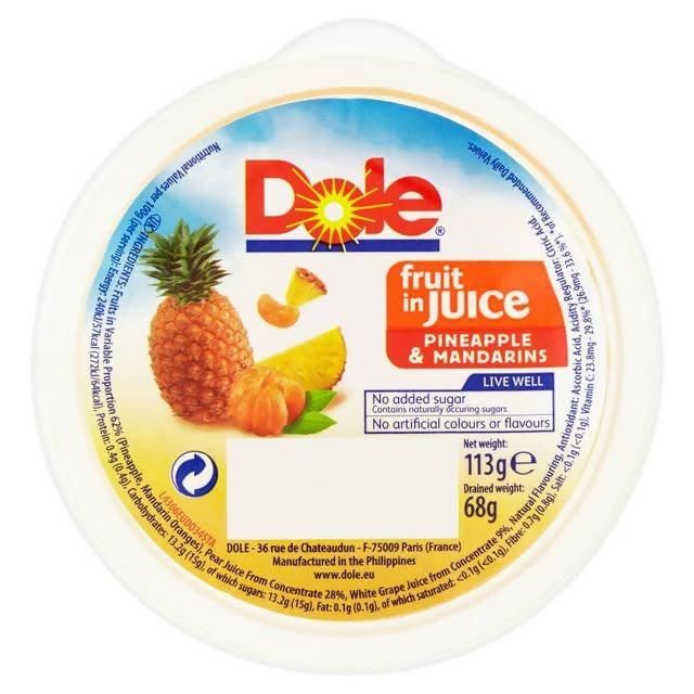 Dole Fruit in Juice Pineapple &amp;amp; Mandarins 113g