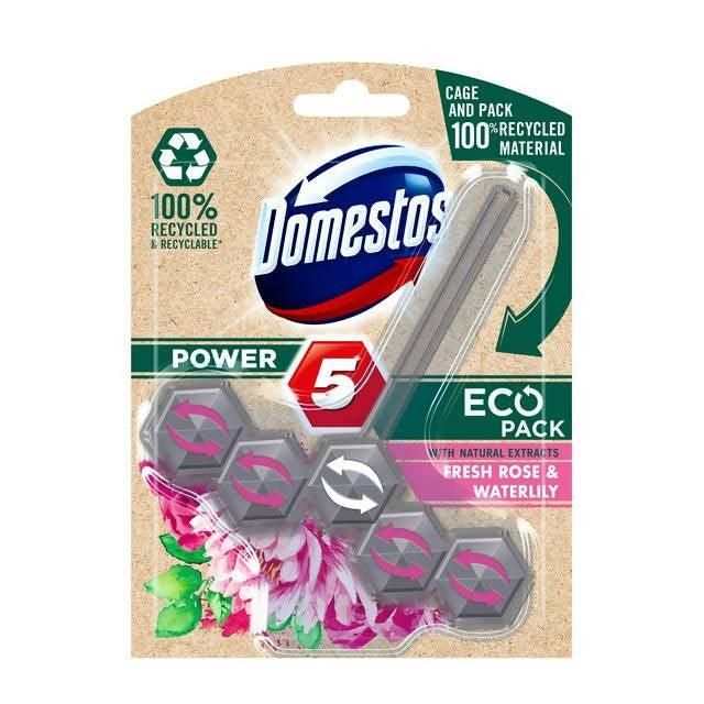 Domestos Power 5 Ecopack Toilet Rim Block Fresh Rose &amp;amp; Waterlily x1