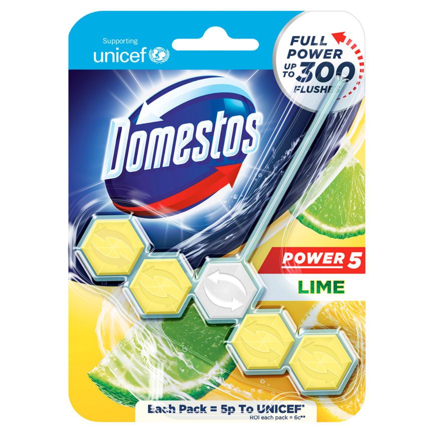 Domestos Power 5 Toilet Rim Block Lime each