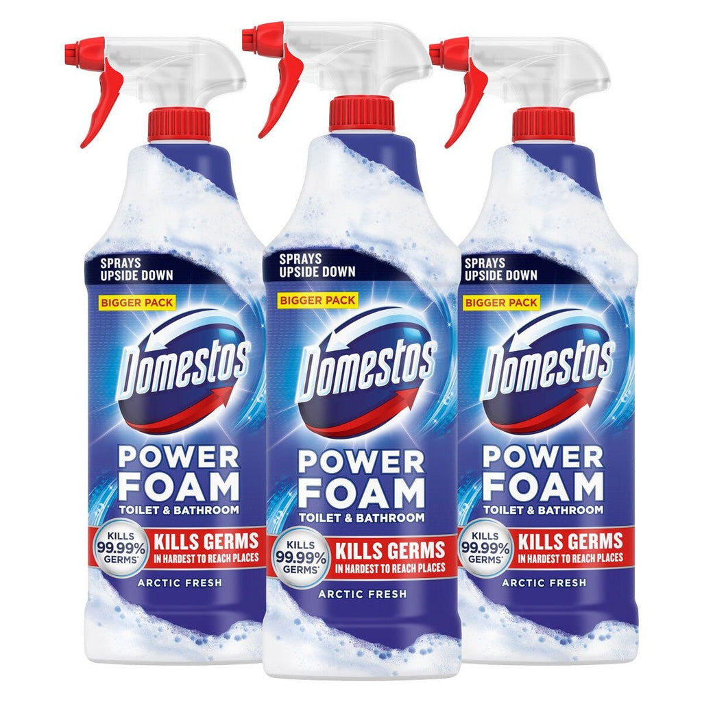 Domestos Power Foam Arctic Fresh Toilet & Bathroom Cleaner Spray, 3 x 650ml