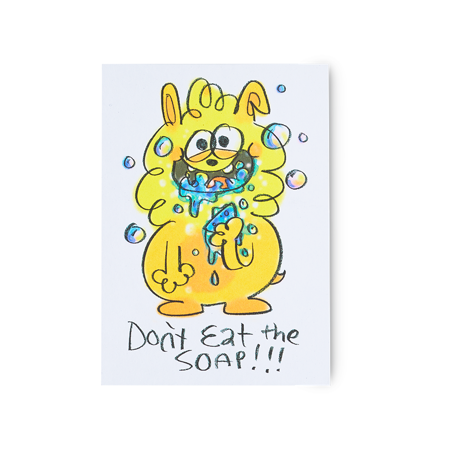 Jon Burgerman Don't Eat the Soap postcard, UK version